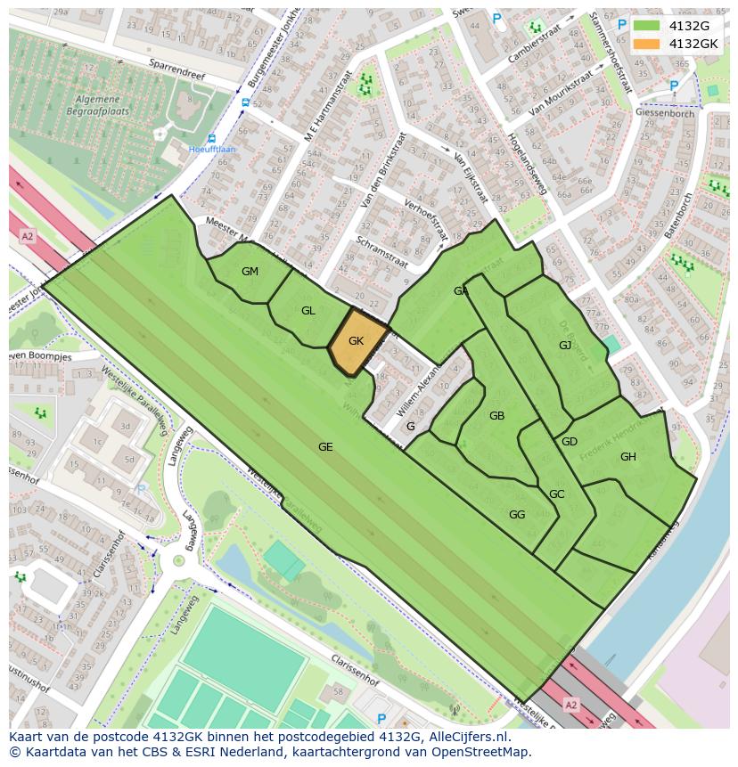 Afbeelding van het postcodegebied 4132 GK op de kaart.