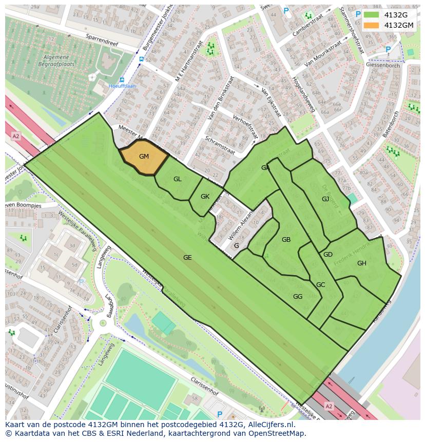 Afbeelding van het postcodegebied 4132 GM op de kaart.
