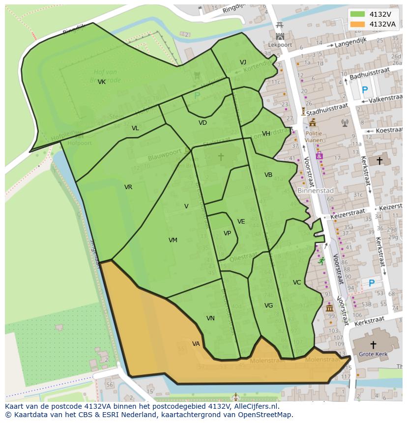 Afbeelding van het postcodegebied 4132 VA op de kaart.