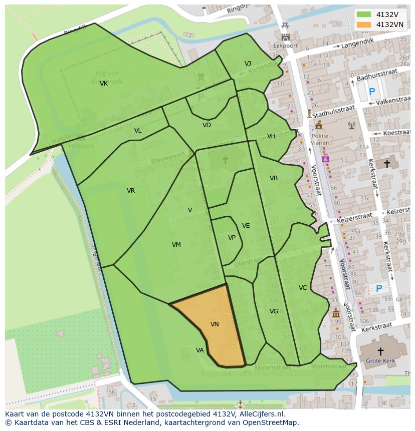 Afbeelding van het postcodegebied 4132 VN op de kaart.