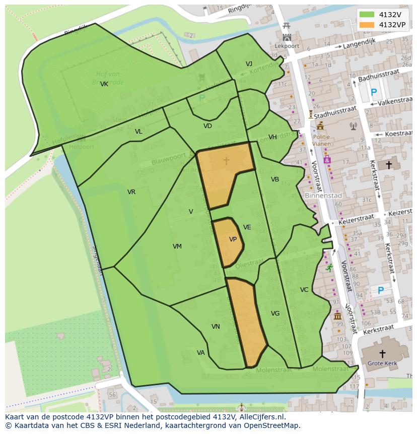 Afbeelding van het postcodegebied 4132 VP op de kaart.