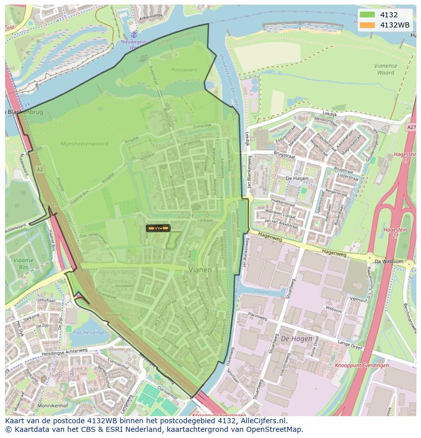 Afbeelding van het postcodegebied 4132 WB op de kaart.