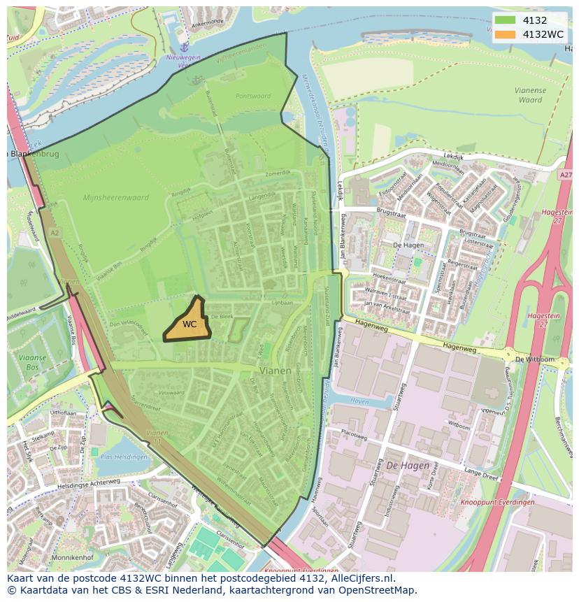 Afbeelding van het postcodegebied 4132 WC op de kaart.
