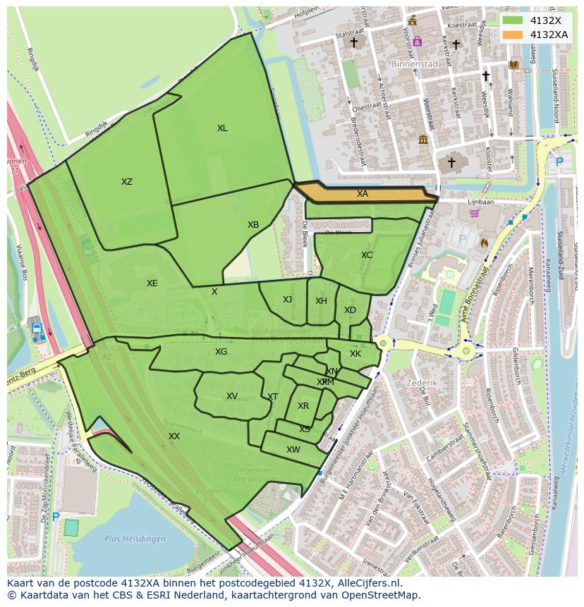 Afbeelding van het postcodegebied 4132 XA op de kaart.