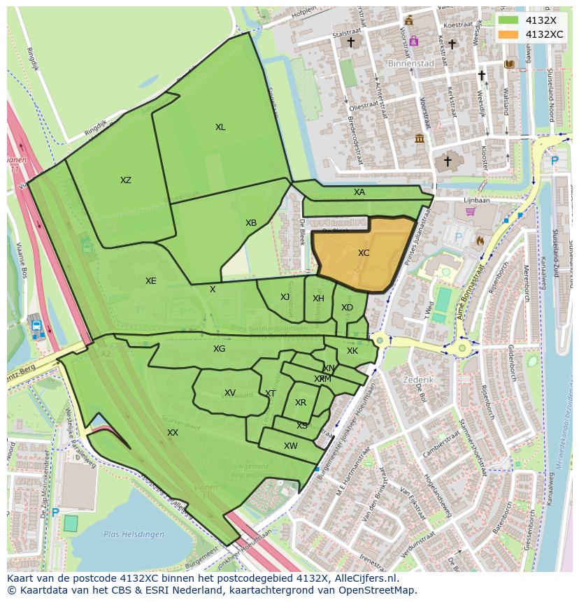Afbeelding van het postcodegebied 4132 XC op de kaart.