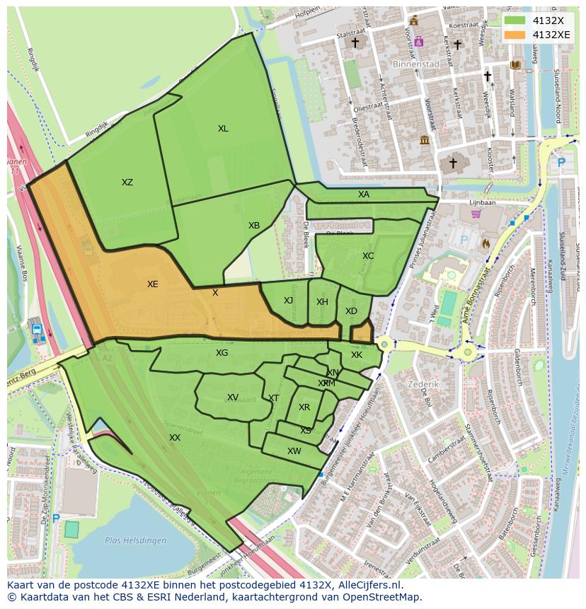 Afbeelding van het postcodegebied 4132 XE op de kaart.
