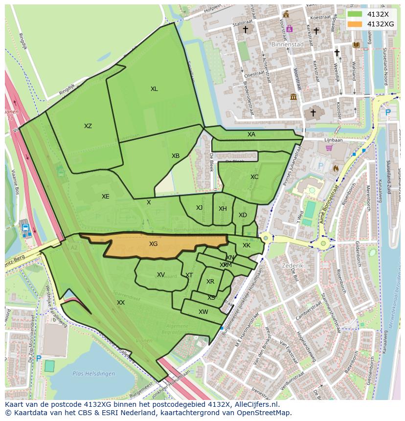 Afbeelding van het postcodegebied 4132 XG op de kaart.