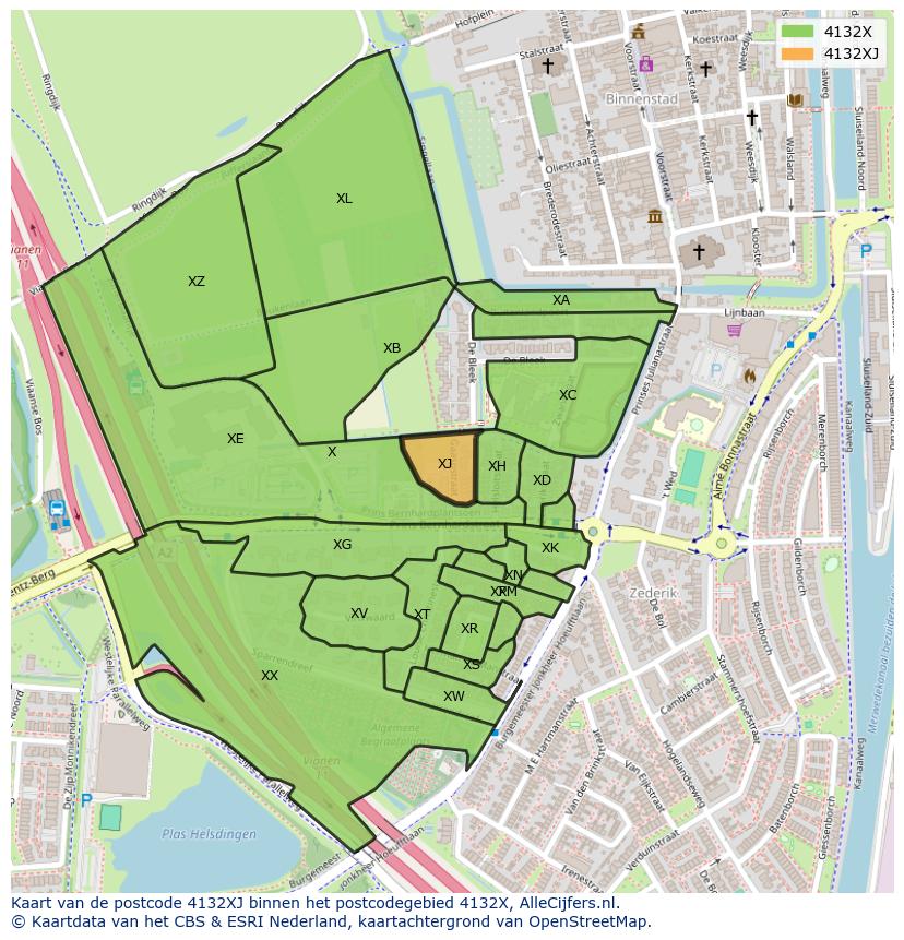 Afbeelding van het postcodegebied 4132 XJ op de kaart.