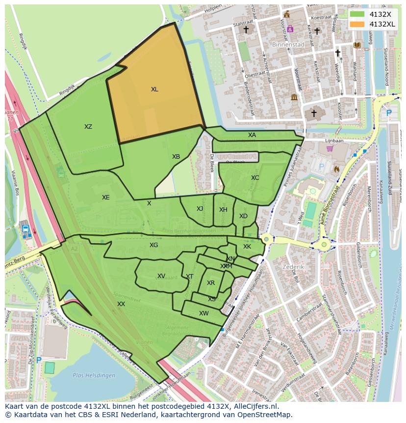 Afbeelding van het postcodegebied 4132 XL op de kaart.