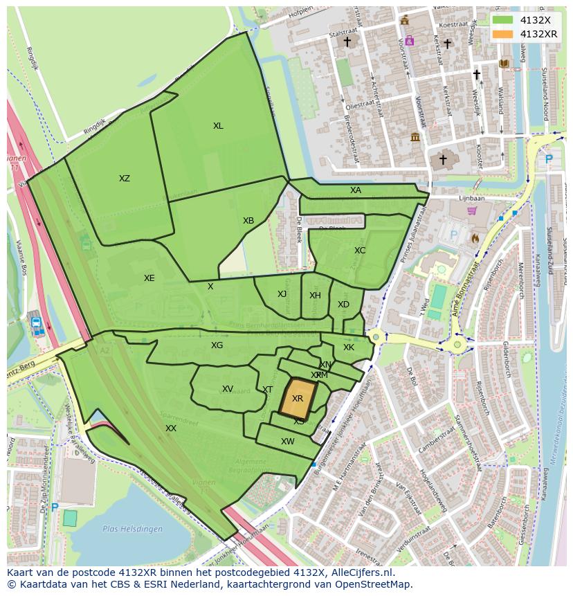 Afbeelding van het postcodegebied 4132 XR op de kaart.
