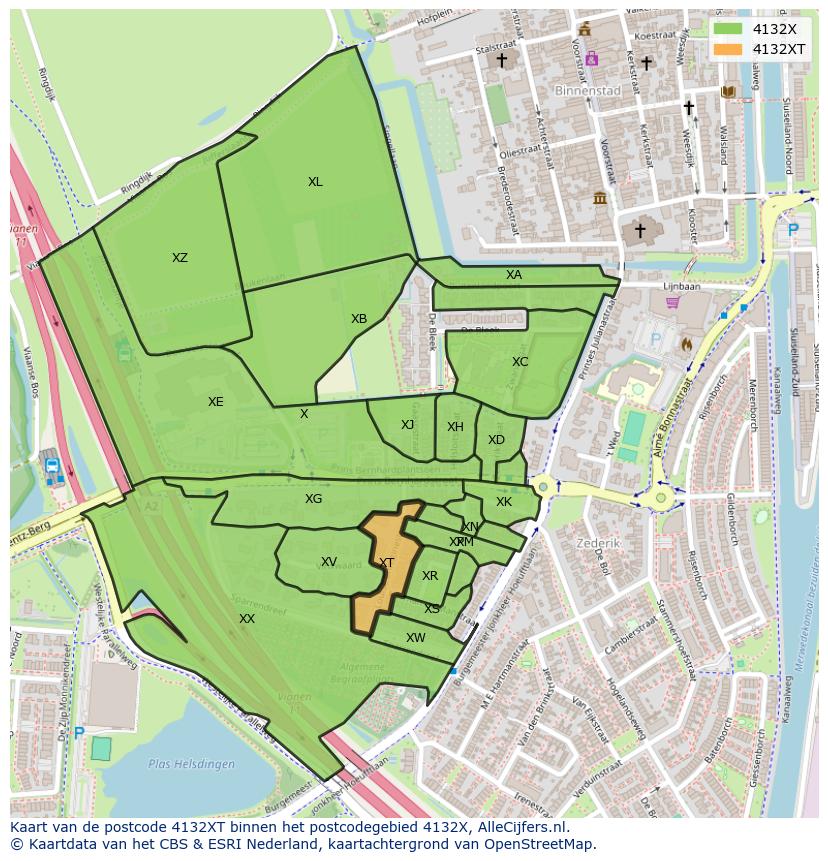 Afbeelding van het postcodegebied 4132 XT op de kaart.