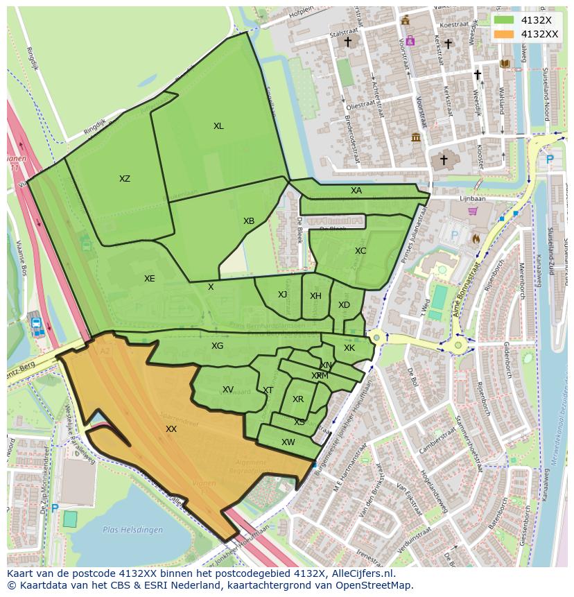 Afbeelding van het postcodegebied 4132 XX op de kaart.