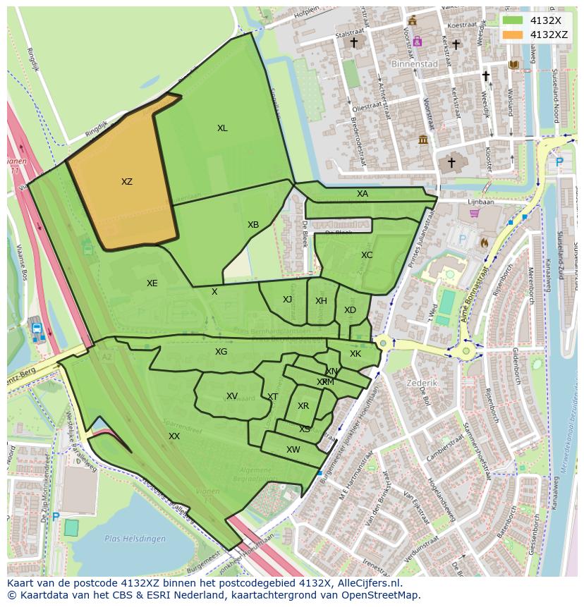 Afbeelding van het postcodegebied 4132 XZ op de kaart.
