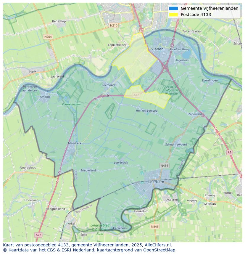 Afbeelding van het postcodegebied 4133 op de kaart.
