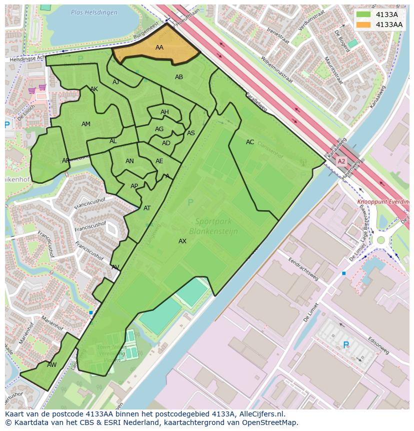 Afbeelding van het postcodegebied 4133 AA op de kaart.