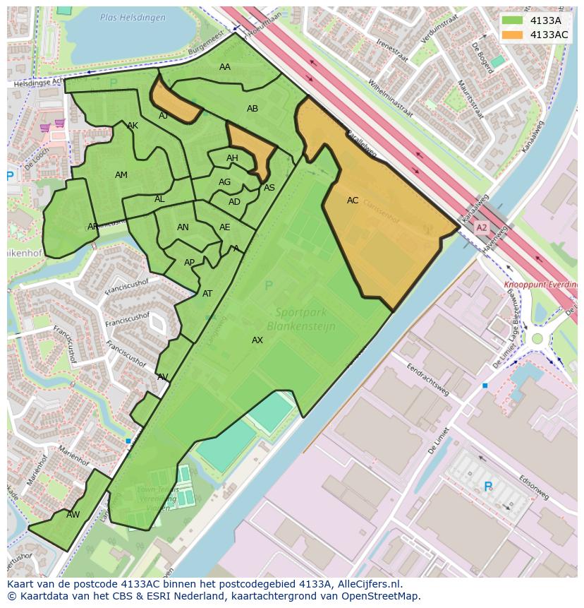 Afbeelding van het postcodegebied 4133 AC op de kaart.