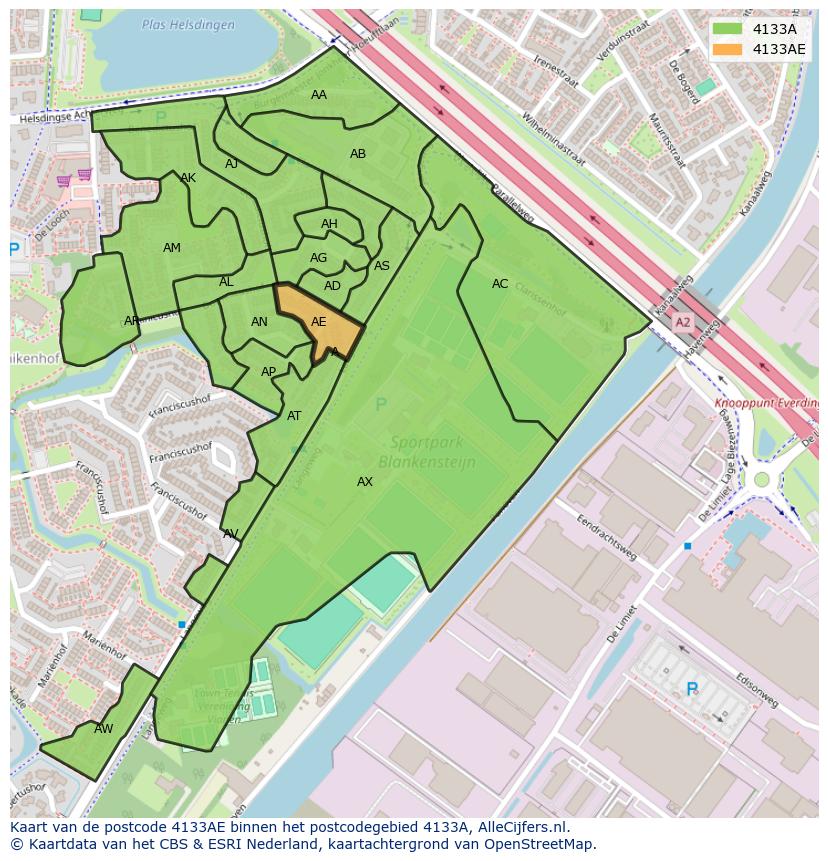 Afbeelding van het postcodegebied 4133 AE op de kaart.