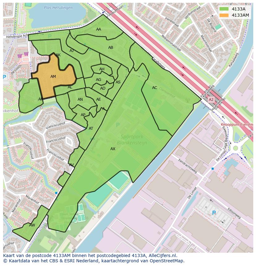 Afbeelding van het postcodegebied 4133 AM op de kaart.