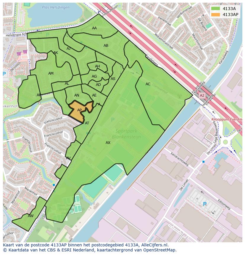 Afbeelding van het postcodegebied 4133 AP op de kaart.