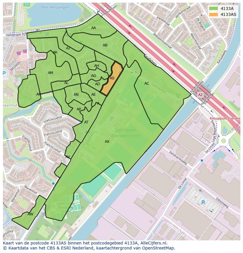 Afbeelding van het postcodegebied 4133 AS op de kaart.