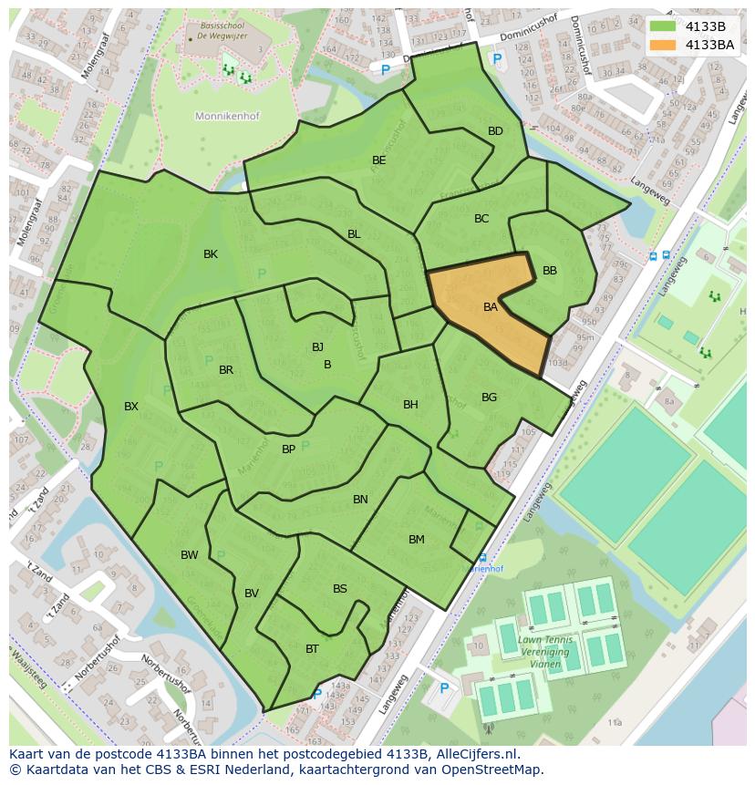 Afbeelding van het postcodegebied 4133 BA op de kaart.