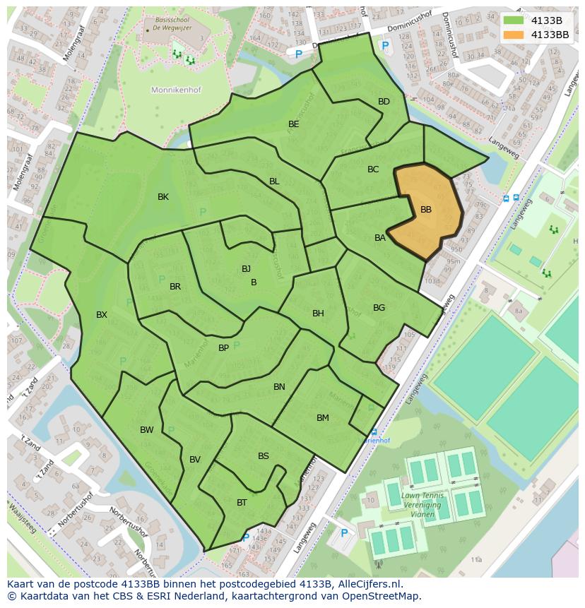 Afbeelding van het postcodegebied 4133 BB op de kaart.