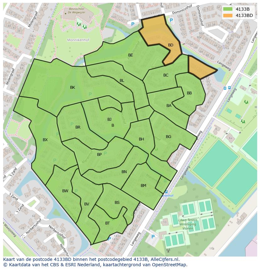 Afbeelding van het postcodegebied 4133 BD op de kaart.