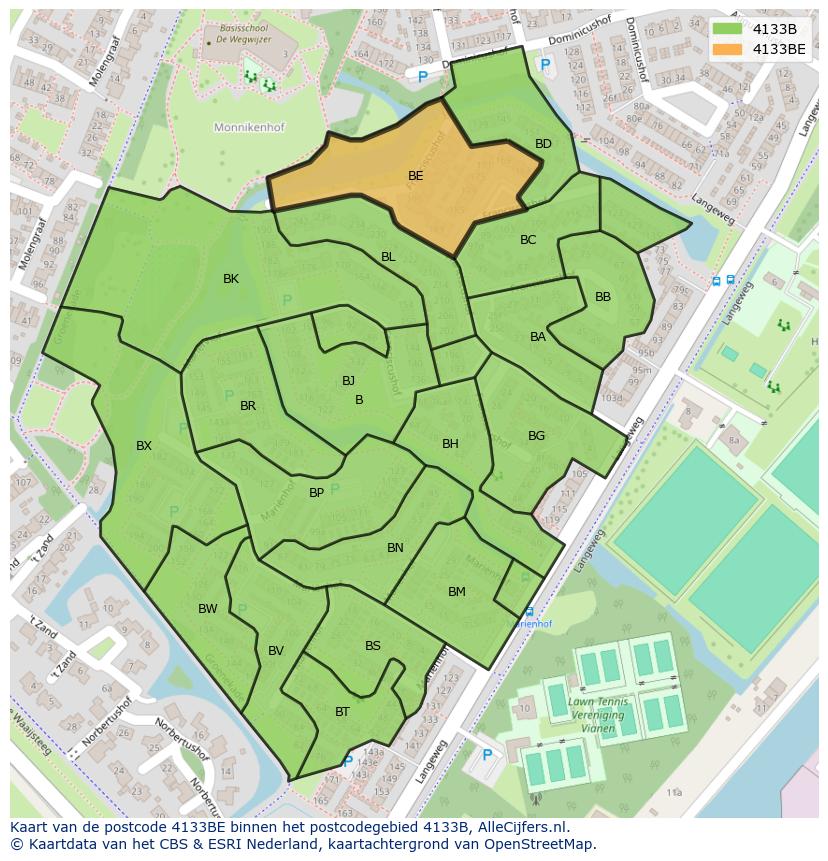 Afbeelding van het postcodegebied 4133 BE op de kaart.