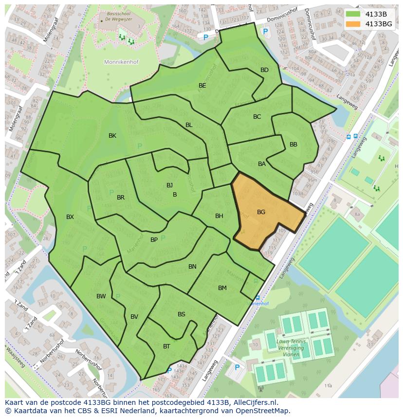 Afbeelding van het postcodegebied 4133 BG op de kaart.