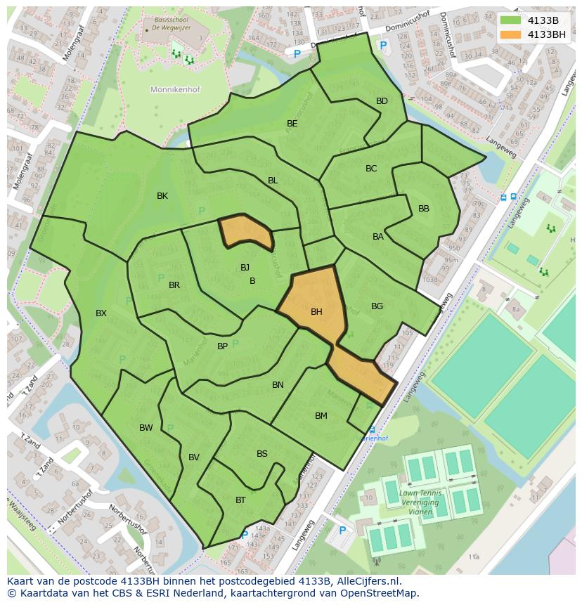 Afbeelding van het postcodegebied 4133 BH op de kaart.