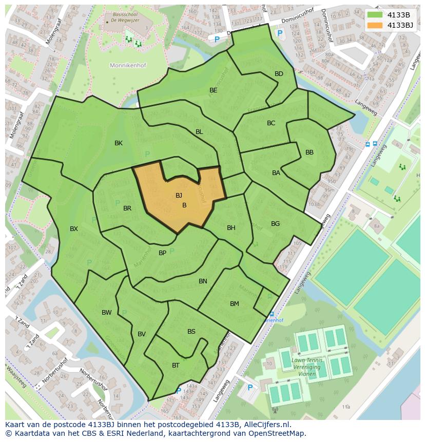 Afbeelding van het postcodegebied 4133 BJ op de kaart.