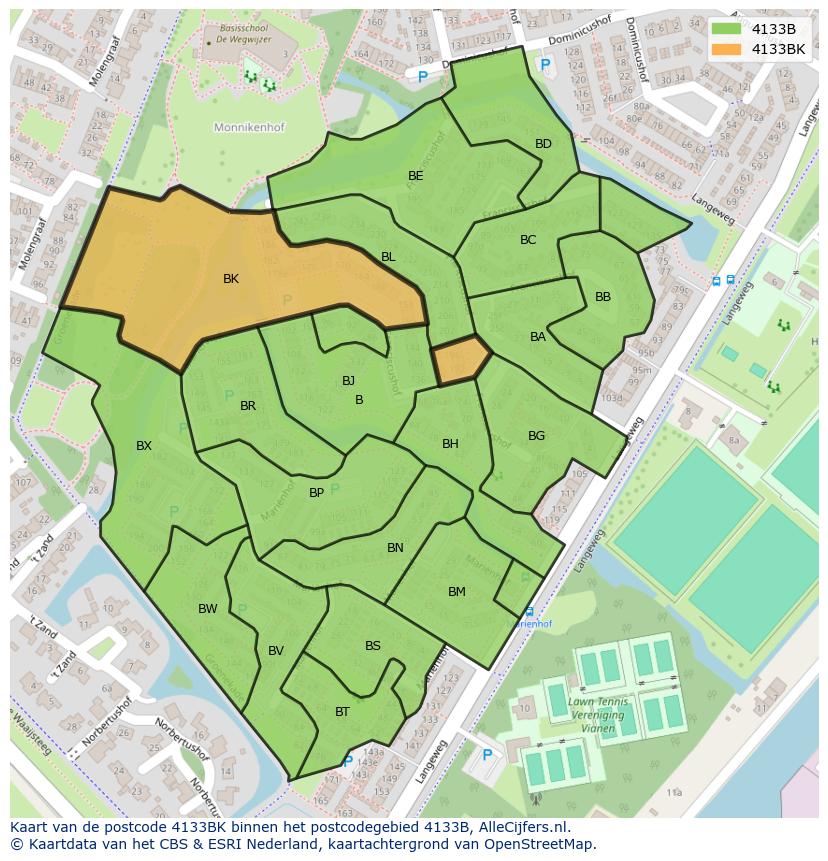 Afbeelding van het postcodegebied 4133 BK op de kaart.