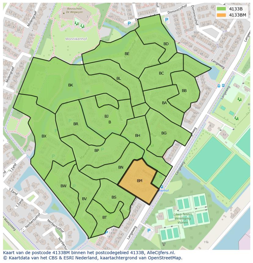 Afbeelding van het postcodegebied 4133 BM op de kaart.