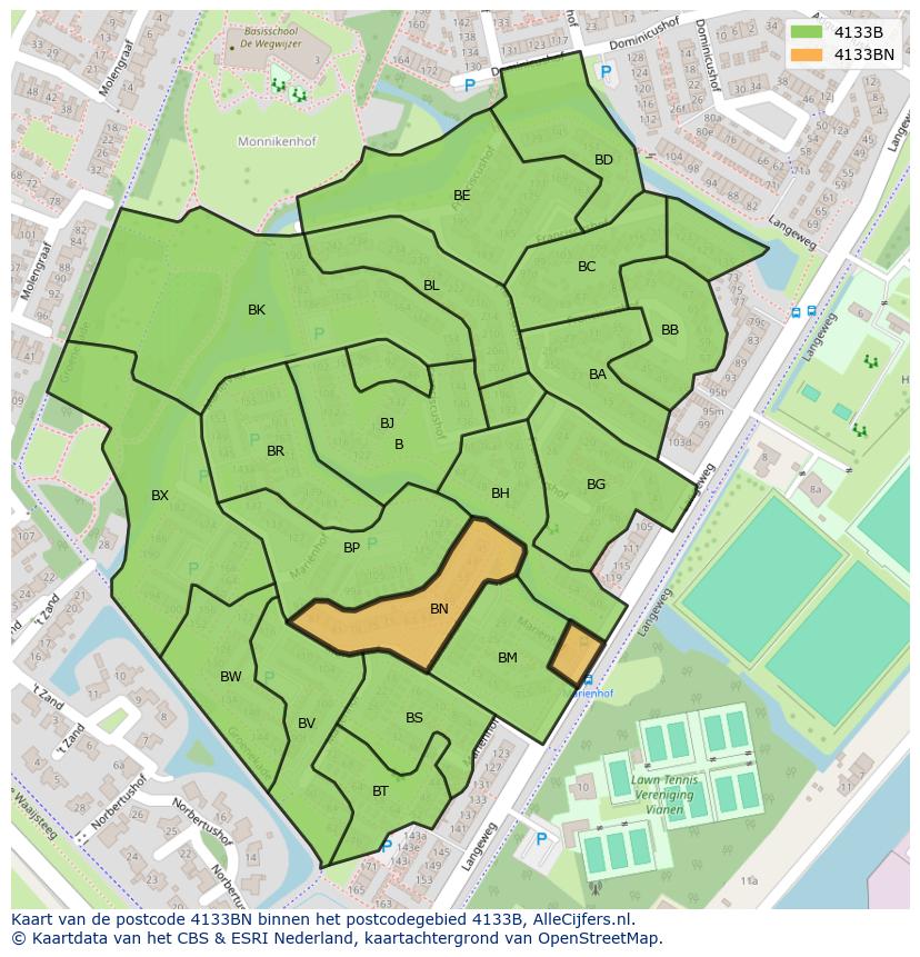 Afbeelding van het postcodegebied 4133 BN op de kaart.