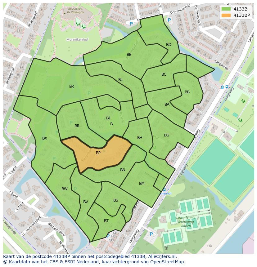 Afbeelding van het postcodegebied 4133 BP op de kaart.