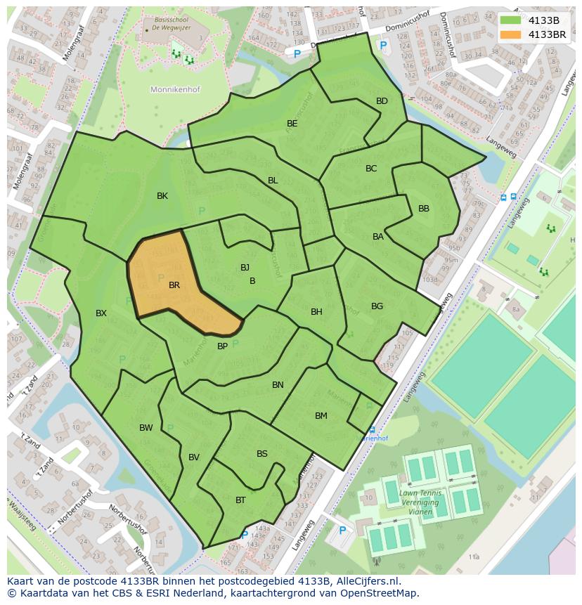Afbeelding van het postcodegebied 4133 BR op de kaart.