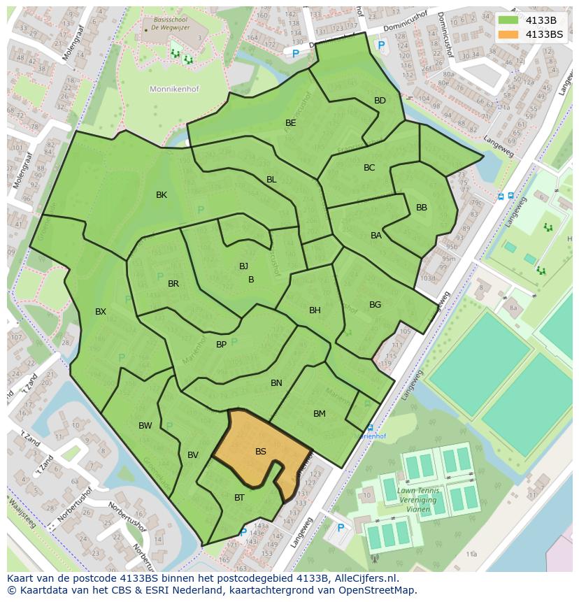 Afbeelding van het postcodegebied 4133 BS op de kaart.