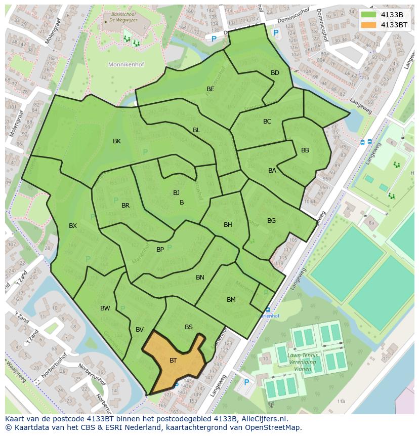 Afbeelding van het postcodegebied 4133 BT op de kaart.