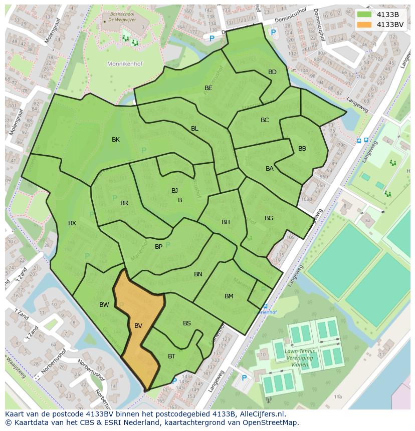 Afbeelding van het postcodegebied 4133 BV op de kaart.