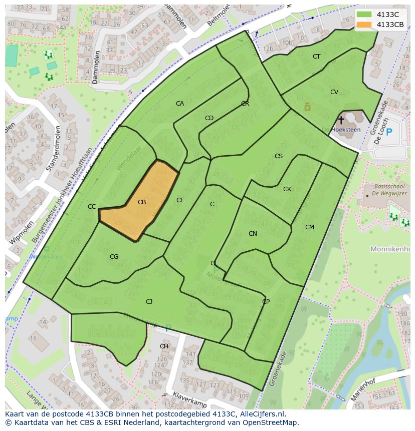 Afbeelding van het postcodegebied 4133 CB op de kaart.