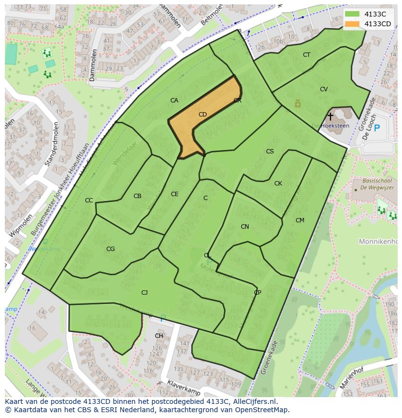 Afbeelding van het postcodegebied 4133 CD op de kaart.