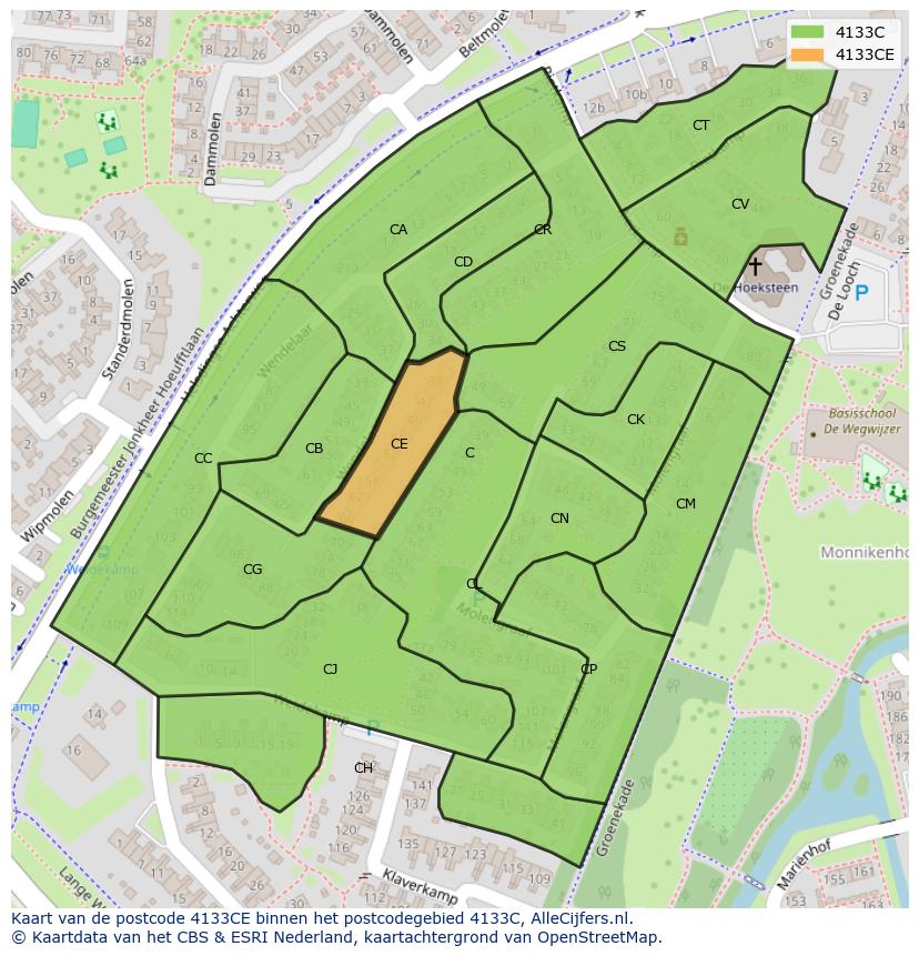 Afbeelding van het postcodegebied 4133 CE op de kaart.