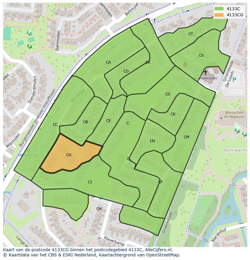 Afbeelding van het postcodegebied 4133 CG op de kaart.