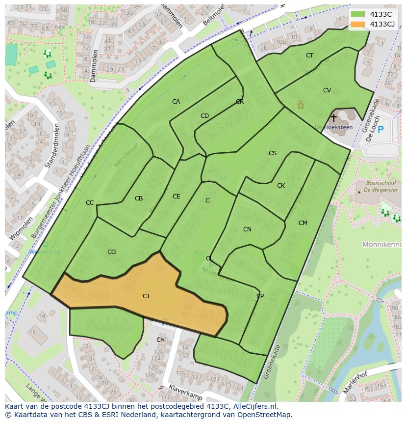 Afbeelding van het postcodegebied 4133 CJ op de kaart.