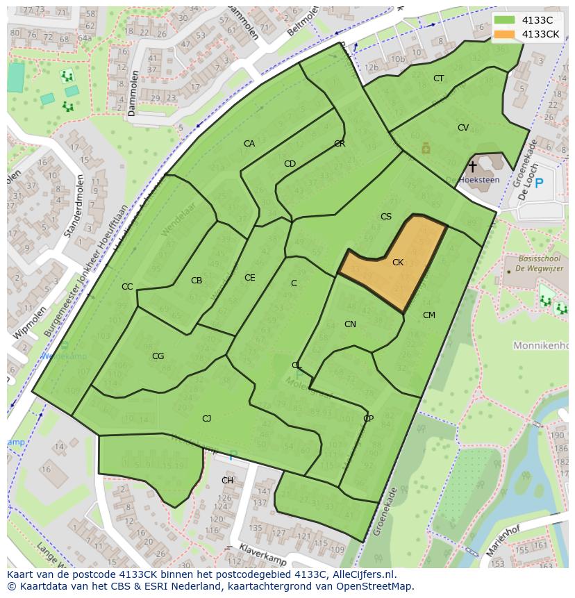 Afbeelding van het postcodegebied 4133 CK op de kaart.