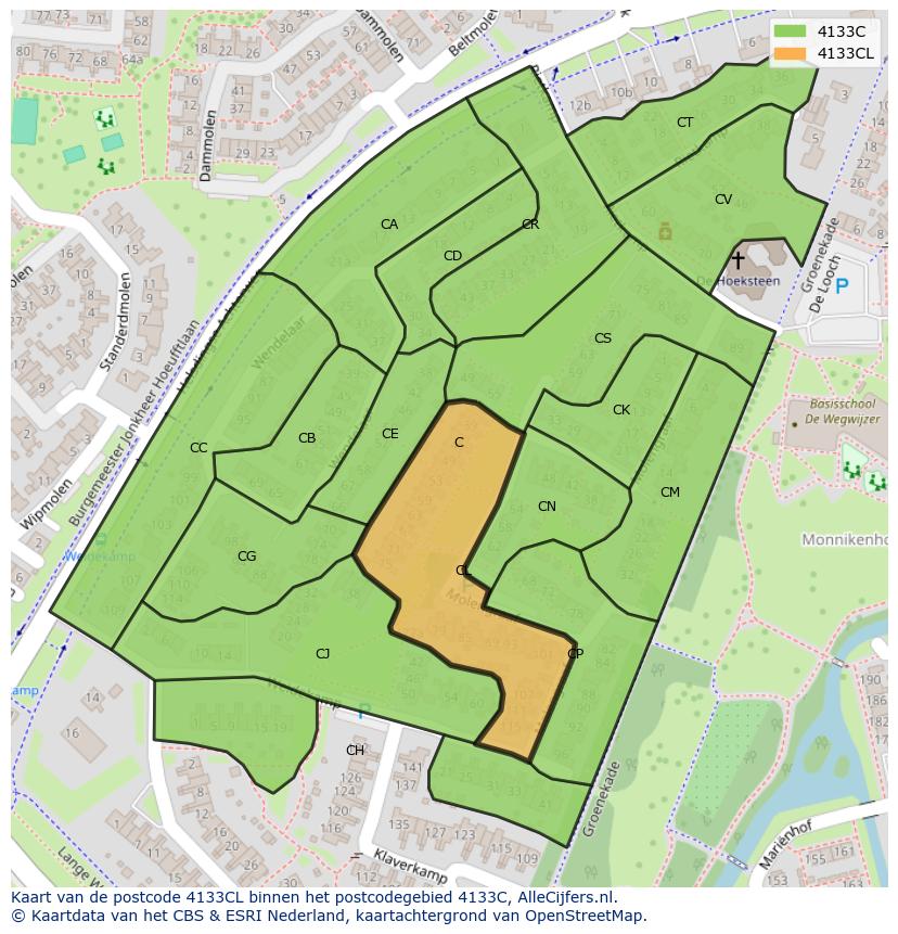 Afbeelding van het postcodegebied 4133 CL op de kaart.