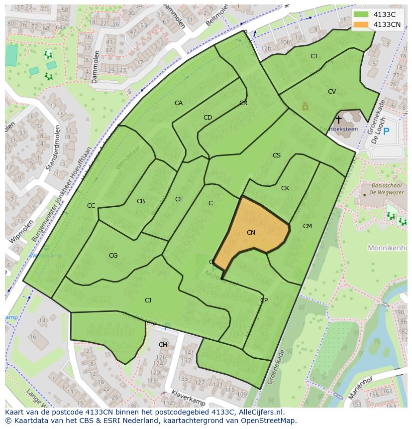 Afbeelding van het postcodegebied 4133 CN op de kaart.