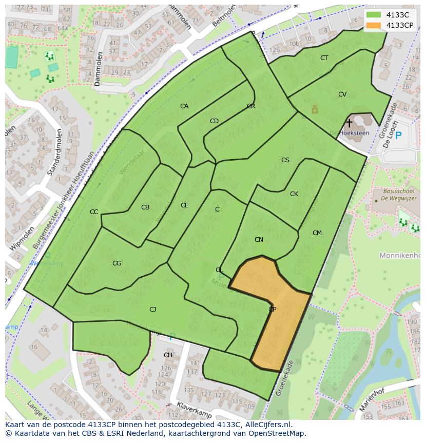 Afbeelding van het postcodegebied 4133 CP op de kaart.
