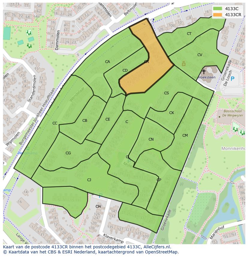 Afbeelding van het postcodegebied 4133 CR op de kaart.