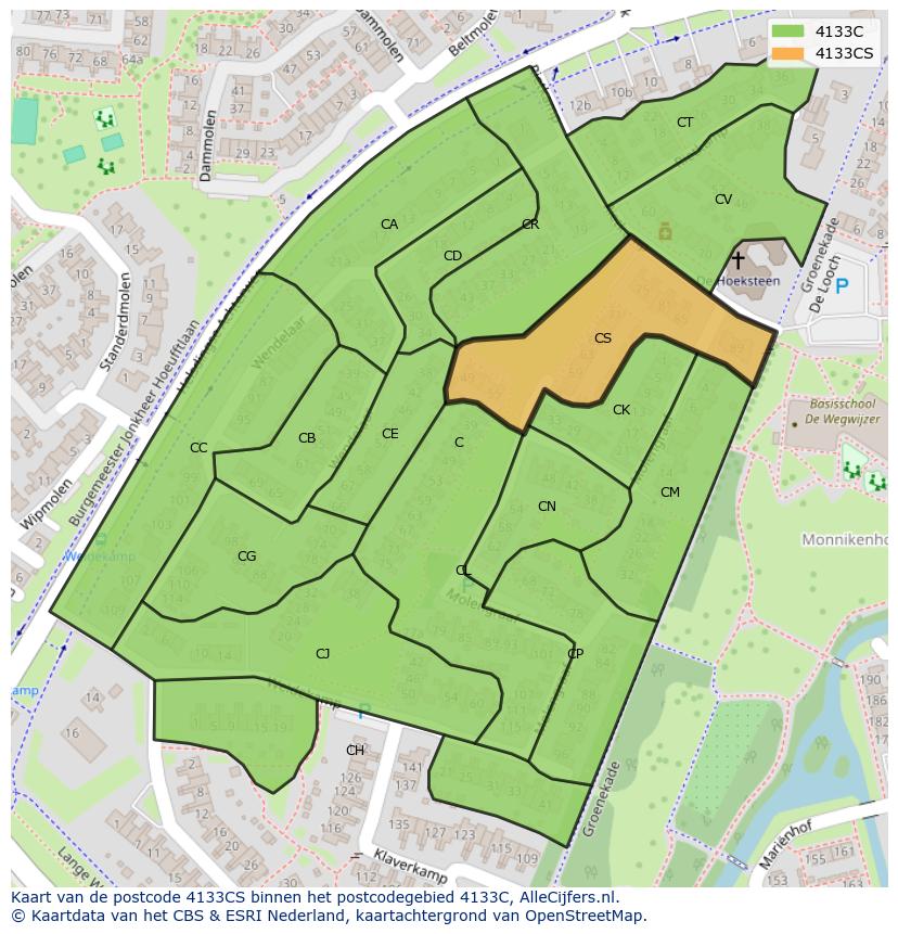 Afbeelding van het postcodegebied 4133 CS op de kaart.